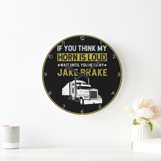 Loud Horn Jake Brake Trucker Large Clock (Home)