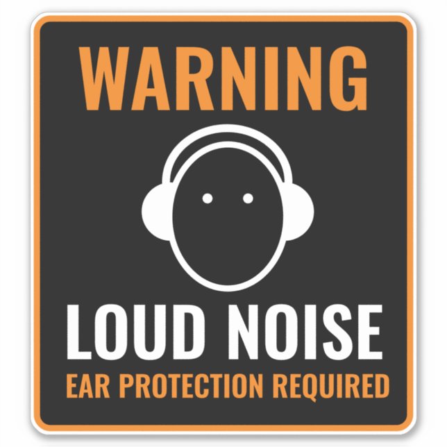 Loud noise warning sign. Ear protection required Sticker (Front)