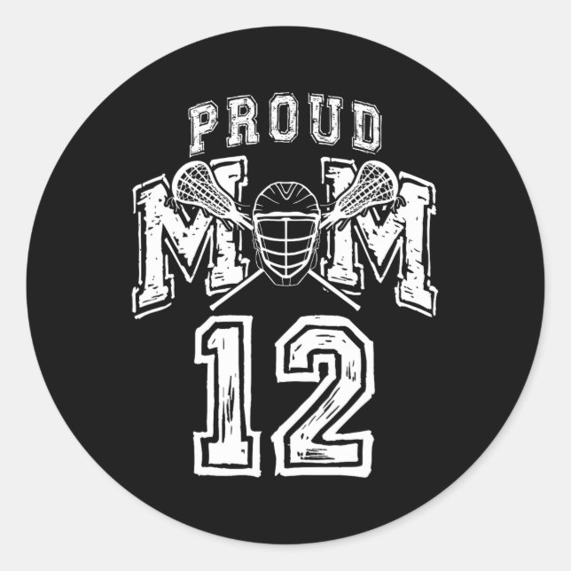 Loud Proud Lacrosse Mom Number Player 12 Mama Fami Classic Round Sticker (Front)