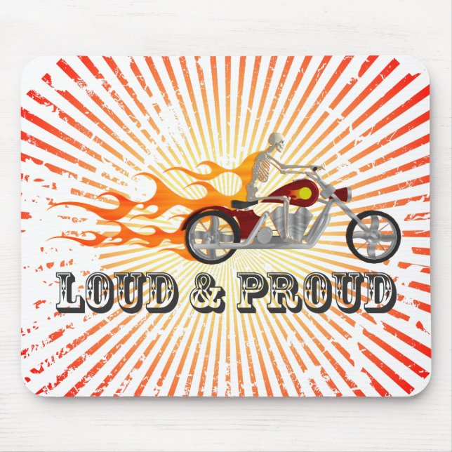Loud & Proud: Skeleton Biker & Flames: Mousepad (Front)