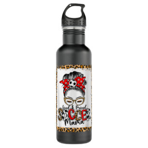  Loud & Proud Soccer Mama Leopard Messy Bun Mom Bl Stainless Steel Water Bottle