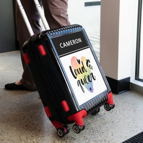 Loud  Queer  Watercolor Heart  Add Your Name Luggage