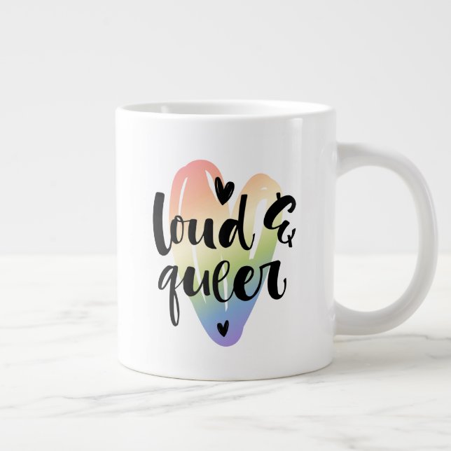 Loud & Queer | Watercolor Heart Giant Coffee Mug (Right)