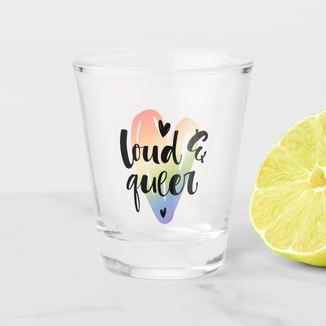 Loud & Queer | Watercolor Heart Shot Glass (Front)