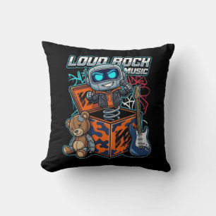 Loud Rock Music Robot Throw Pillow
