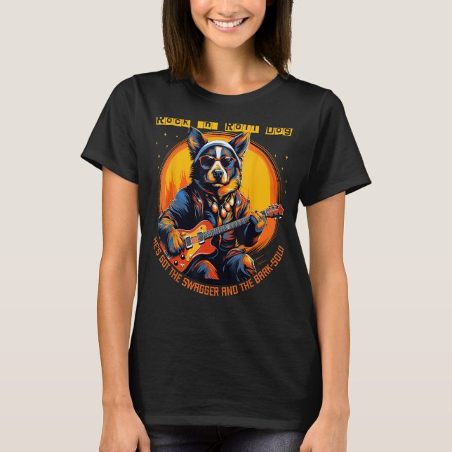 Loud Rock'n Roll Music with cool electric Guitar D T-Shirt (Front)