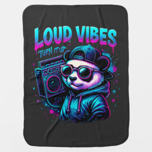 Loud Vibes DJ Panda   Neon Retro Boombox Baby Blanket