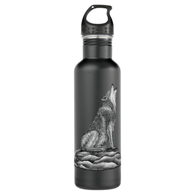 Loud Wolf Howling At The Moon Stainless Steel Water Bottle (Front)