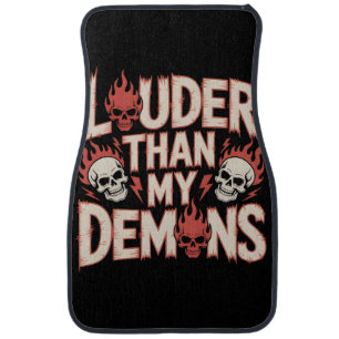 Louder Than My Demons: Gothic Skull and Flame Car Floor Mat