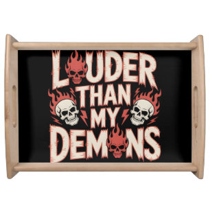 Louder Than My Demons: Gothic Skull and Flame Serving Tray