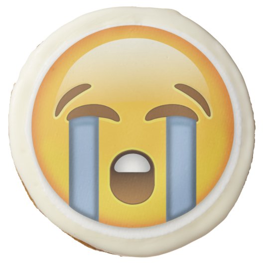 Loudly Crying Face Emoji Sugar Cookie (Front)