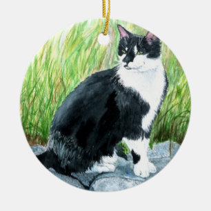 Louie the Tuxedo Cat Ceramic Ornament