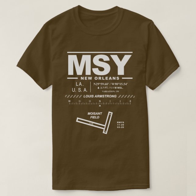 Louis Armstrong New Orleans Int Airport MSY TShirt (Design Front)