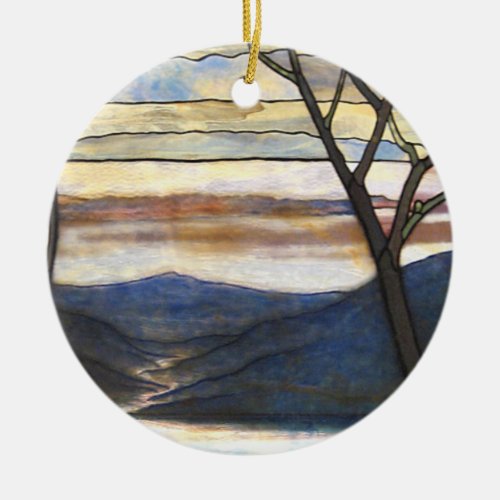 Louis Comfort Tiffany _ Stained Glass 4 Magnolias Ceramic Ornament