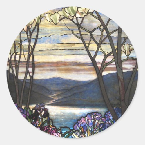 Louis Comfort Tiffany _ Stained Glass 4 Magnolias Classic Round Sticker