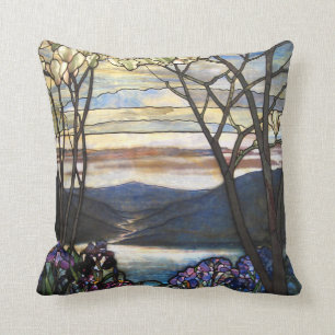 Louis Comfort Tiffany - Stained Glass 4 Magnolias Throw Pillow
