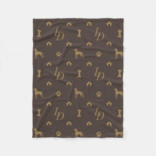 Louis Doberman Silhouette Monogram Luxury Dog  Fleece Blanket