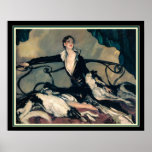 Louis Icart "Girl With Greyhounds" 16 x 20 Poster<br><div class="desc">Colorful,  Art Deco Print by Louis Icart</div>