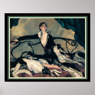 Louis Icart "Girl With Greyhounds" 16 x 20 Poster