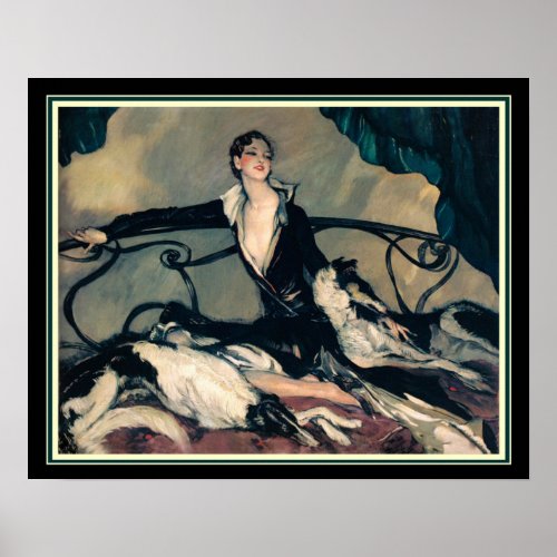 Louis Icart Girl With Greyhounds 16 x 20 Poster