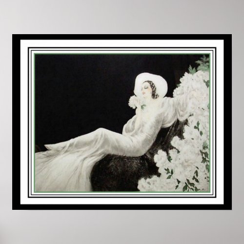 Louis Icart White Flowers Art Deco Print 16x20