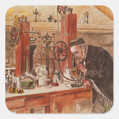 Louis Pasteur experimenting Square Sticker