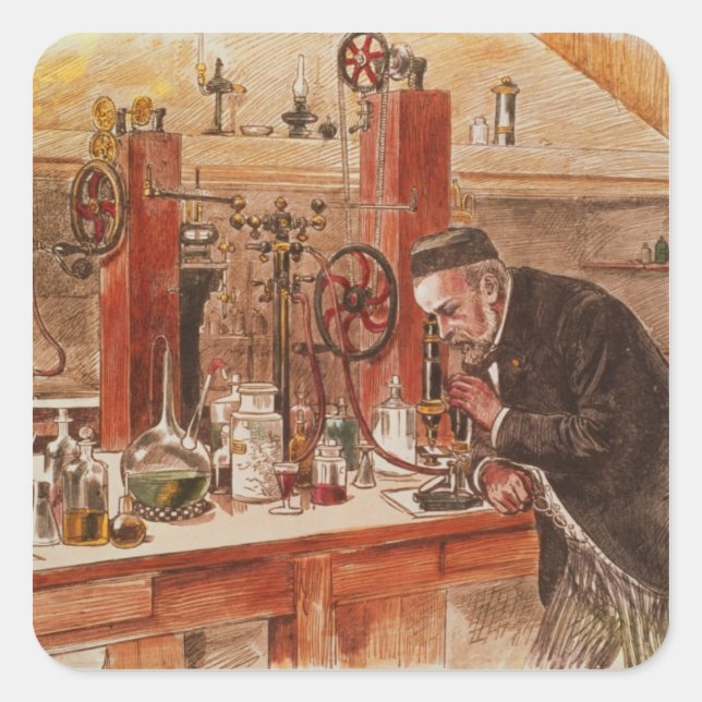 Louis Pasteur experimenting Square Sticker (Front)