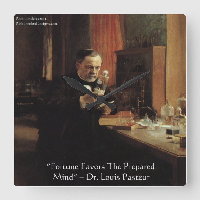 Louis Pasteur "Fortune" Quote Wall Clock (Front)