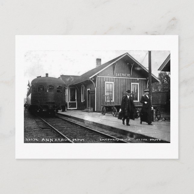 Louis Pesha Ann Arbor Railroad Depot Shepherd, MI Postcard (Front)