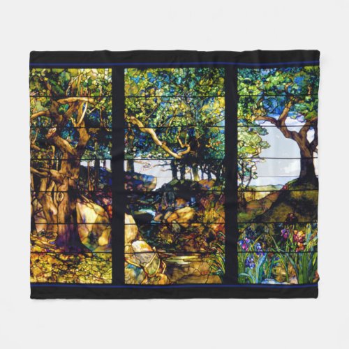 Louis Tiffany Stained Glass Window Landscape Fleece Blanket