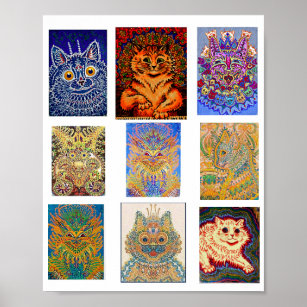 Louis Wain, 9 Psychedelic Cats Poster