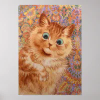 Vintage Louis Wain Smiling Ginger Cat Poster Print