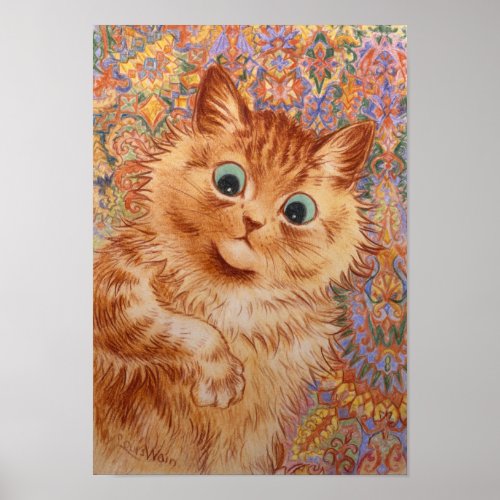 Louis Wain Astonished ginger cat Childrens room Poster