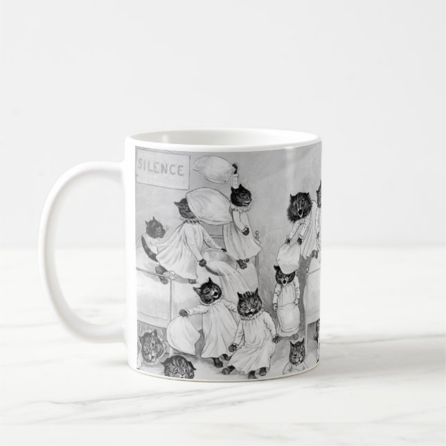 Louis Wain Cat Art Be Good cat pillow fight  Coffee Mug (Left)