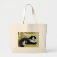 Louis Wain Cat, Black & White Cat Large Tote Bag
