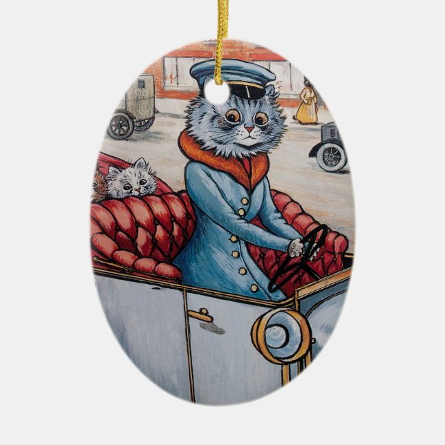 Louis Wain Cat Chaffeur Christmas Ceramic Ornament (Front)