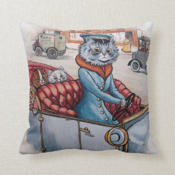 Louis Wain - Cat Chauffeur With Kittens Throw Pillow by HistoryinBW at Zazzle