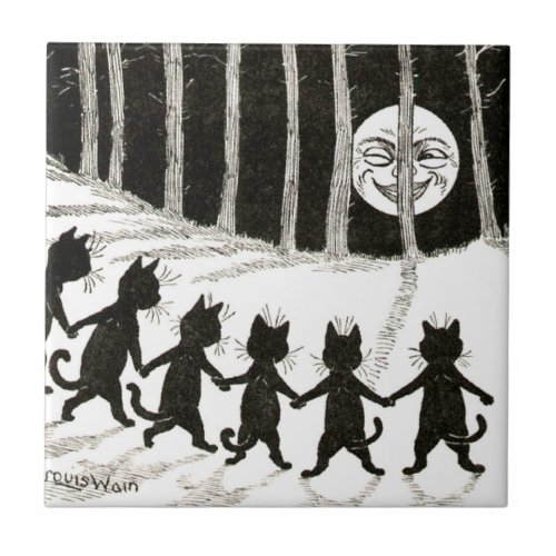 Louis Wain Cat Full Moon Ceramic Tile