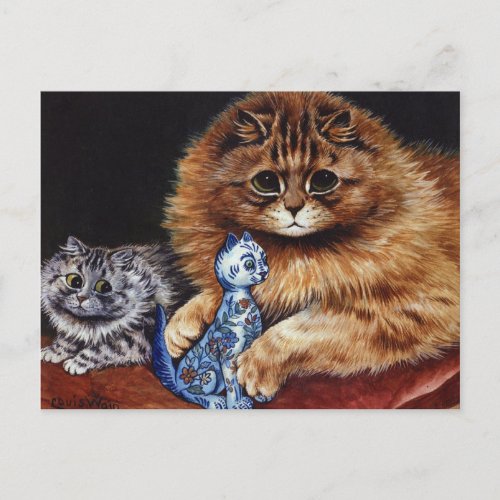 Louis Wain Cat holding a Cat Trinket Postcard