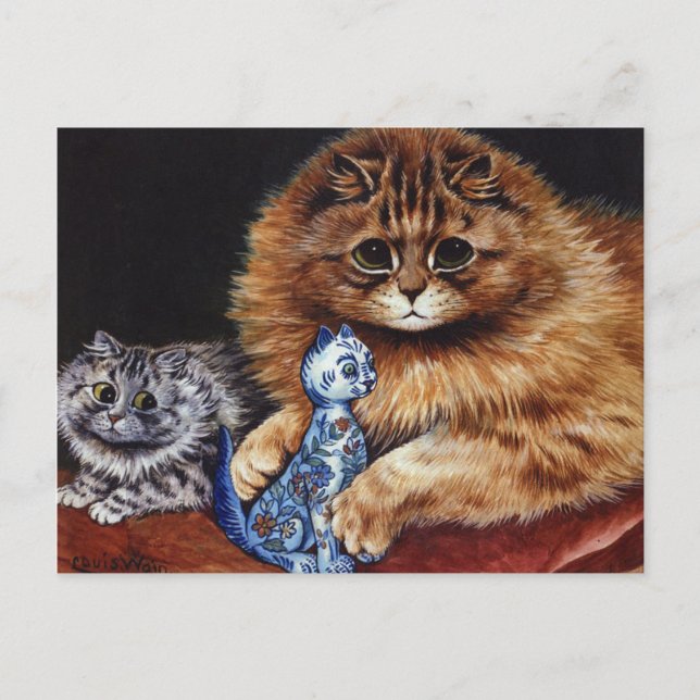 Louis Wain Cat holding a Cat Trinket Postcard (Front)