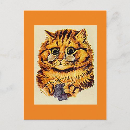 Louis Wain Cat Knitting Art   Postcard