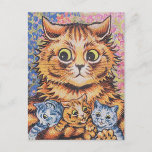 LOUIS WAIN CAT MOM WITH KITTENS POSTCARD