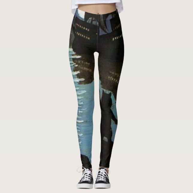 Louis Wain Cat Pirates Galleon In The Moon Light Leggings (Front)