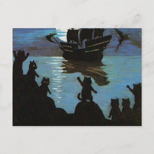 Louis Wain Cat Pirates Galleon In The Moon Light Postcard