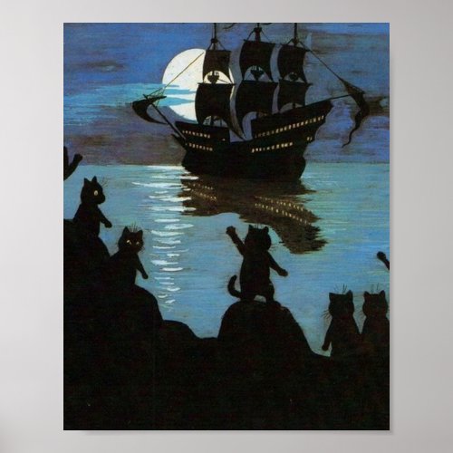 Louis Wain Cat Pirates Galleon In The Moon Light Poster