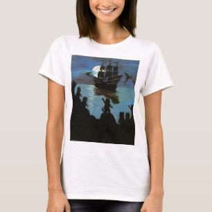 Louis Wain Cat Pirates Galleon In The Moon Light T-Shirt