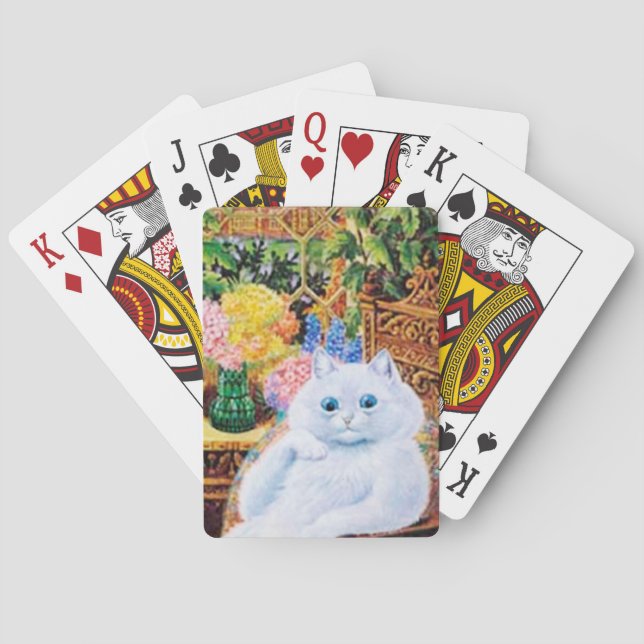 Louis Wain Cat Playing Cards, White Cat In Garden Poker Cards (Back)