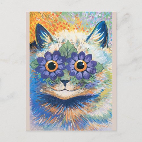 Louis Wain Cat with Flower_Decorated Eyes Postcard