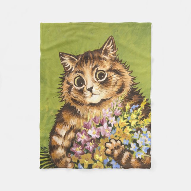 Louis Wain Cat With Flowers Fleece Blanket (Front)