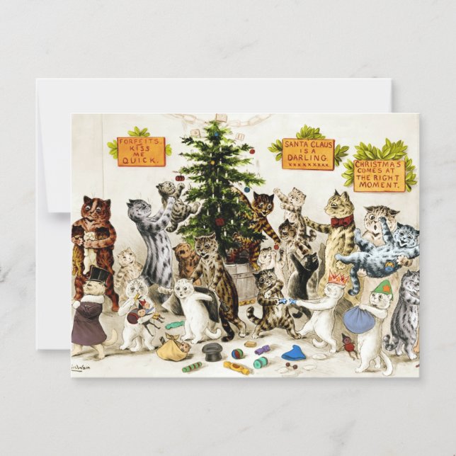 Louis Wain Cats Christmas Party Magnetic Card (Front)